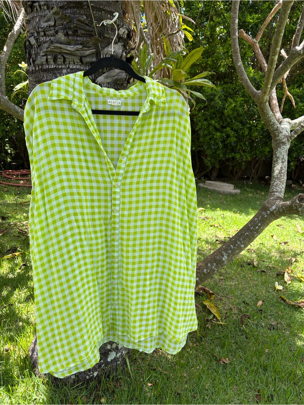 acacia swimwear Lime Gingham Button-Down Shirt